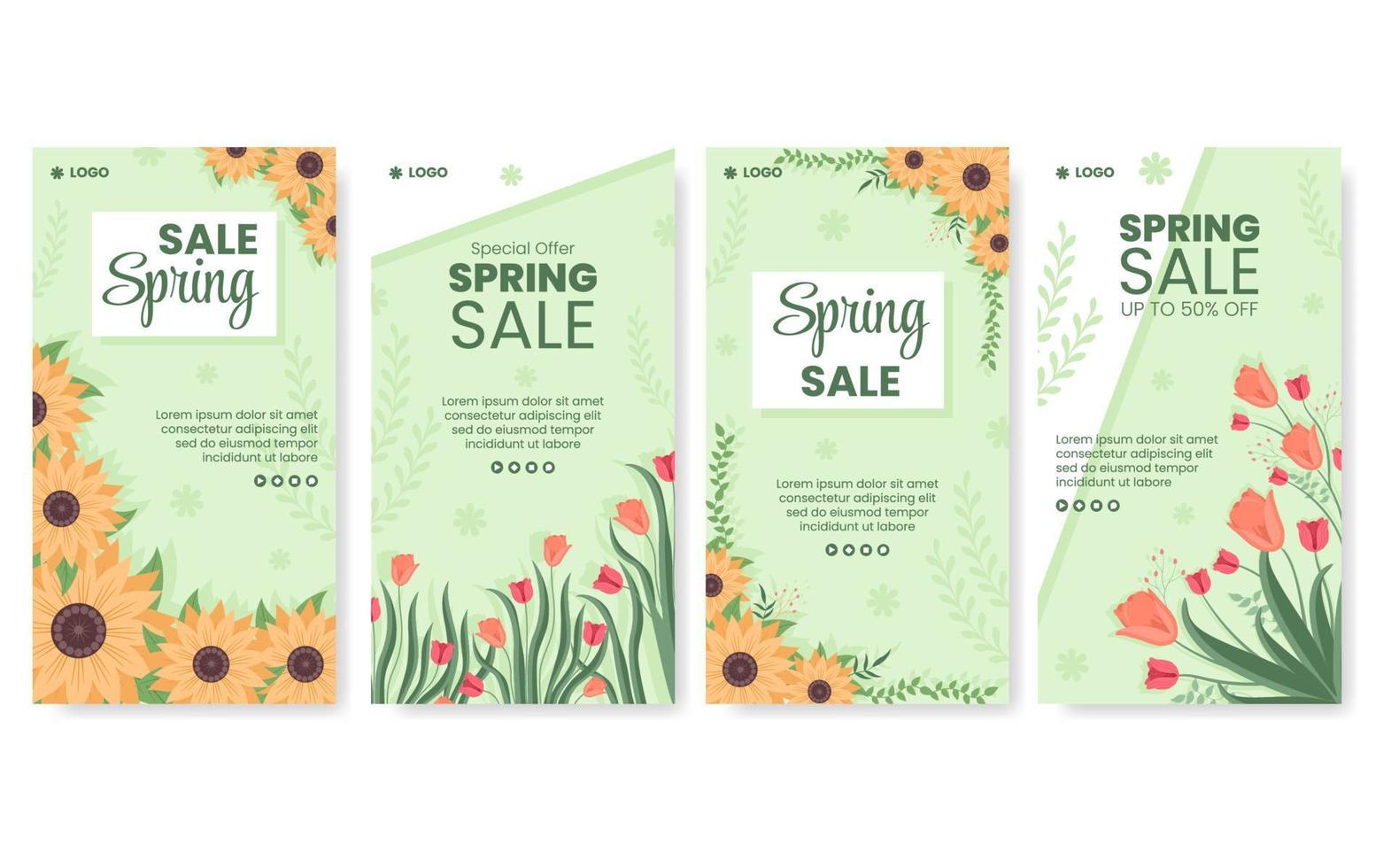 lente verkoop met bloesem bloemen verhalen sjabloon vlakke afbeelding bewerkbare vierkante achtergrond voor sociale media of wenskaart vector