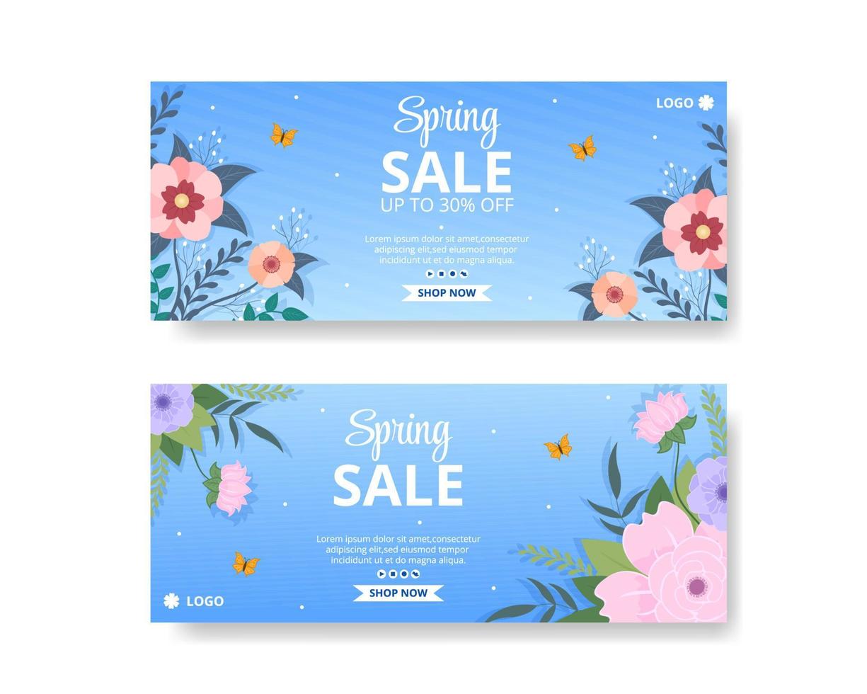 lente verkoop met bloesem bloemen banner sjabloon platte ontwerp illustratie bewerkbare vierkante achtergrond voor sociale media of wenskaart vector