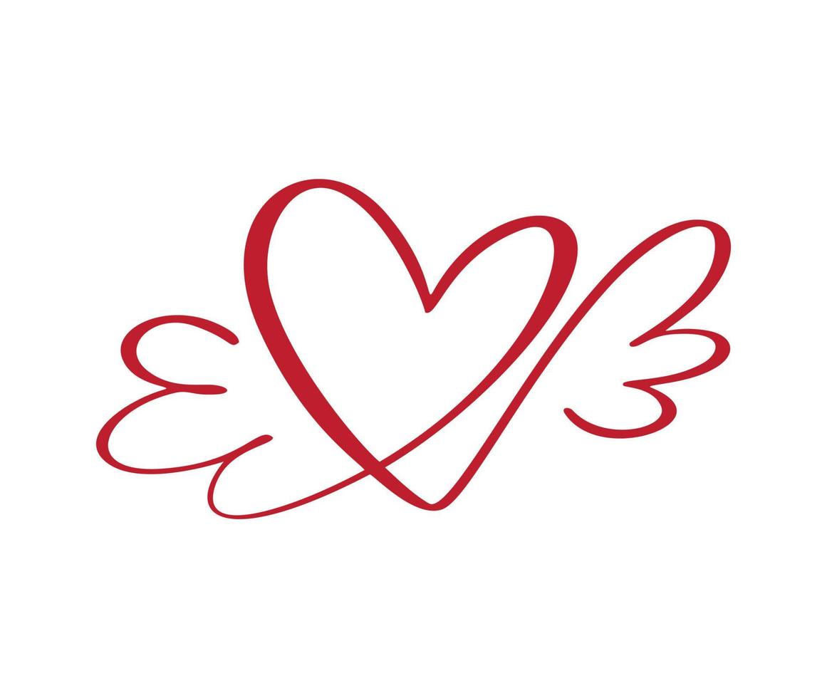 liefde pictogram vector kalligrafische hart met vleugels. hand getekend valentijn dag kalligrafie logo. decor voor wenskaart, mok, foto-overlays, t-shirt afdrukken, flyer, posterontwerp
