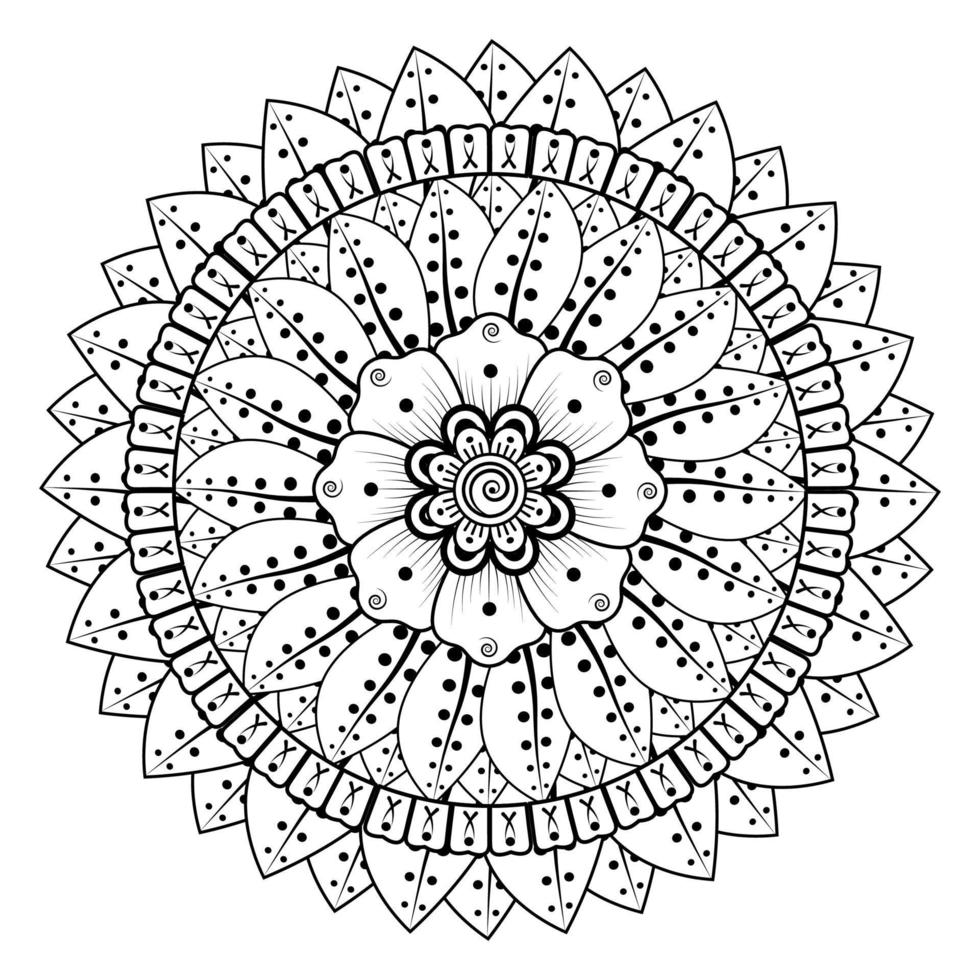 cirkelvormig patroon in de vorm van mandala voor henna, mehndi, tatoeage, decoratie. decoratief ornament in etnische oosterse stijl. kleurboek pagina. vector