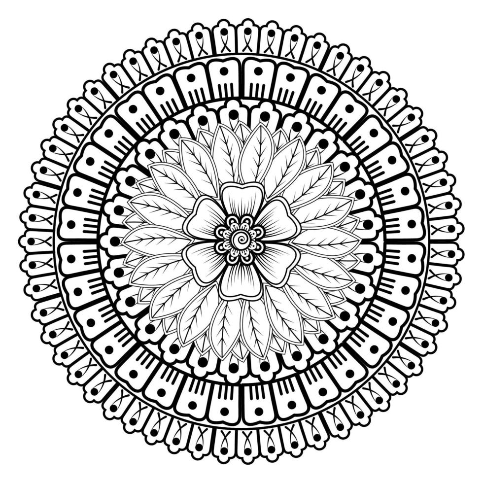 cirkelvormig patroon in de vorm van mandala voor henna, mehndi, tatoeage, decoratie. decoratief ornament in etnische oosterse stijl. kleurboek pagina. vector