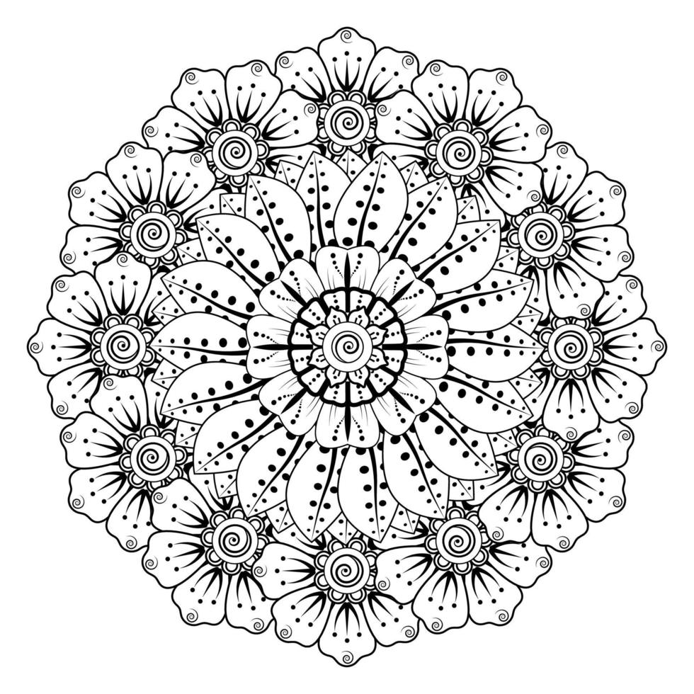 cirkelvormig patroon in de vorm van mandala voor henna, mehndi, tatoeage, decoratie. decoratief ornament in etnische oosterse stijl. kleurboek pagina. vector