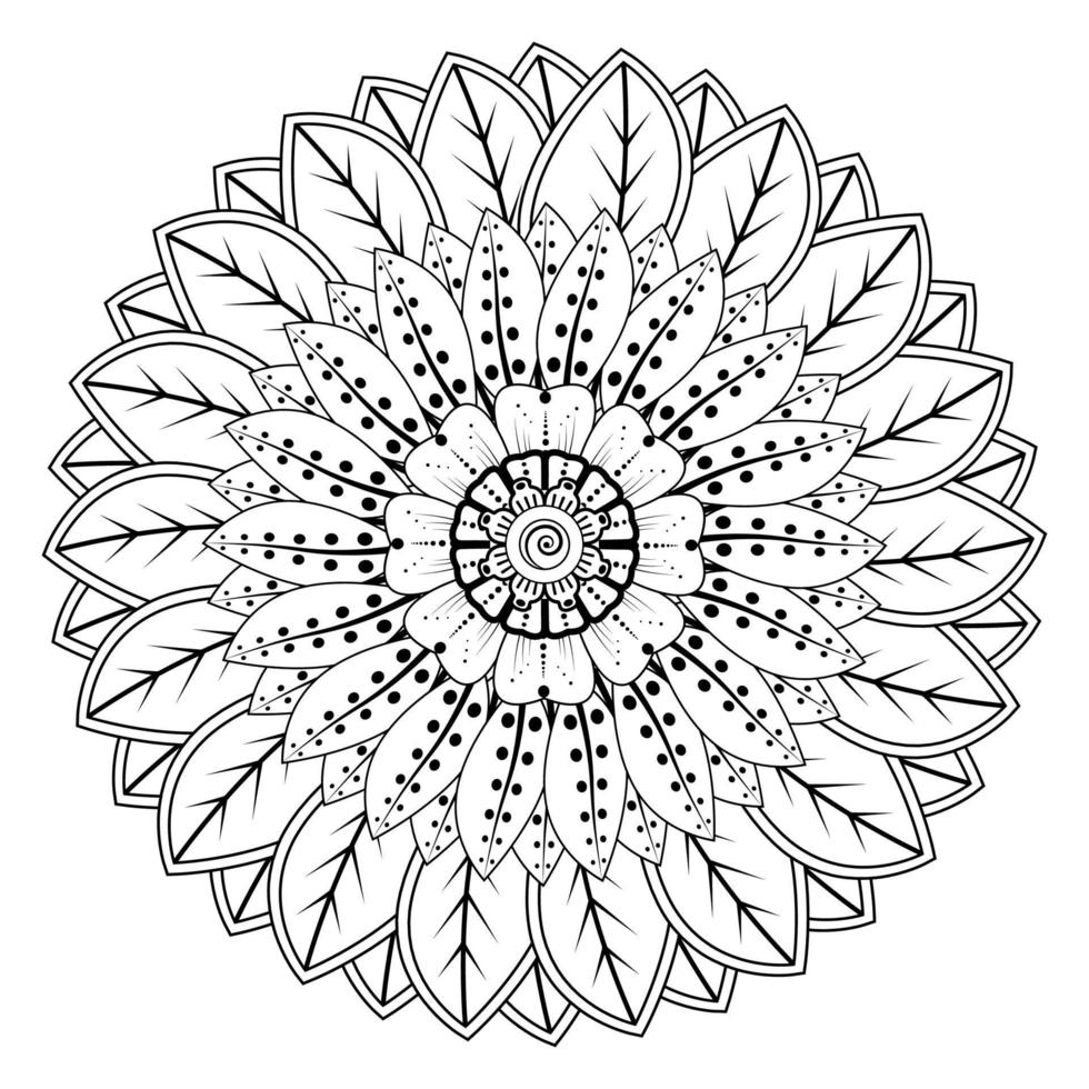 cirkelvormig patroon in de vorm van mandala voor henna, mehndi, tatoeage, decoratie. kleurboek pagina. vector