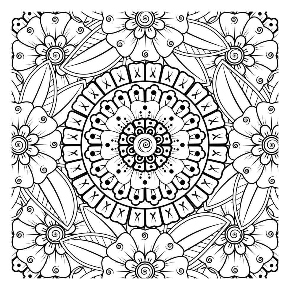 cirkelvormig patroon in de vorm van mandala voor henna, mehndi, tatoeage, decoratie. kleurboek pagina. vector