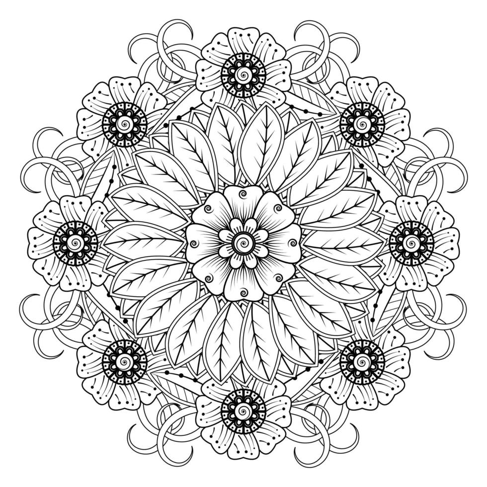 cirkelvormig patroon in de vorm van mandala voor henna, mehndi, tatoeage, decoratie. kleurboek pagina. vector