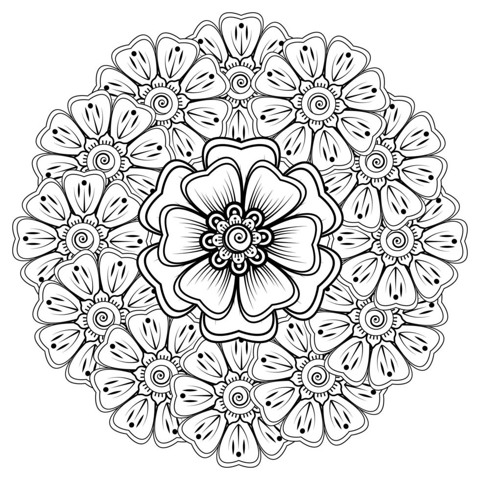 cirkelvormig patroon in de vorm van mandala voor henna, mehndi, tatoeage, decoratie. decoratief ornament in etnische oosterse stijl. kleurboek pagina. vector