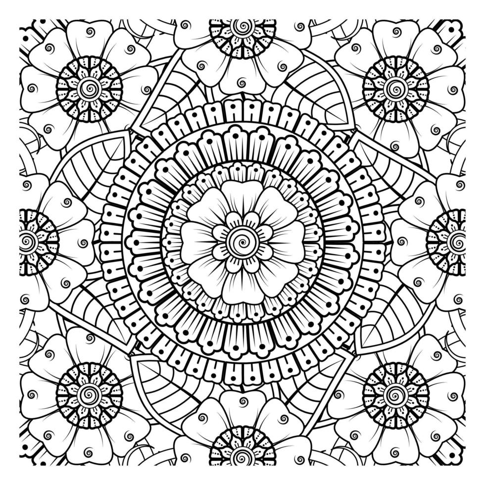 cirkelvormig patroon in de vorm van mandala voor henna, mehndi, tatoeage, decoratie. kleurboek pagina. vector