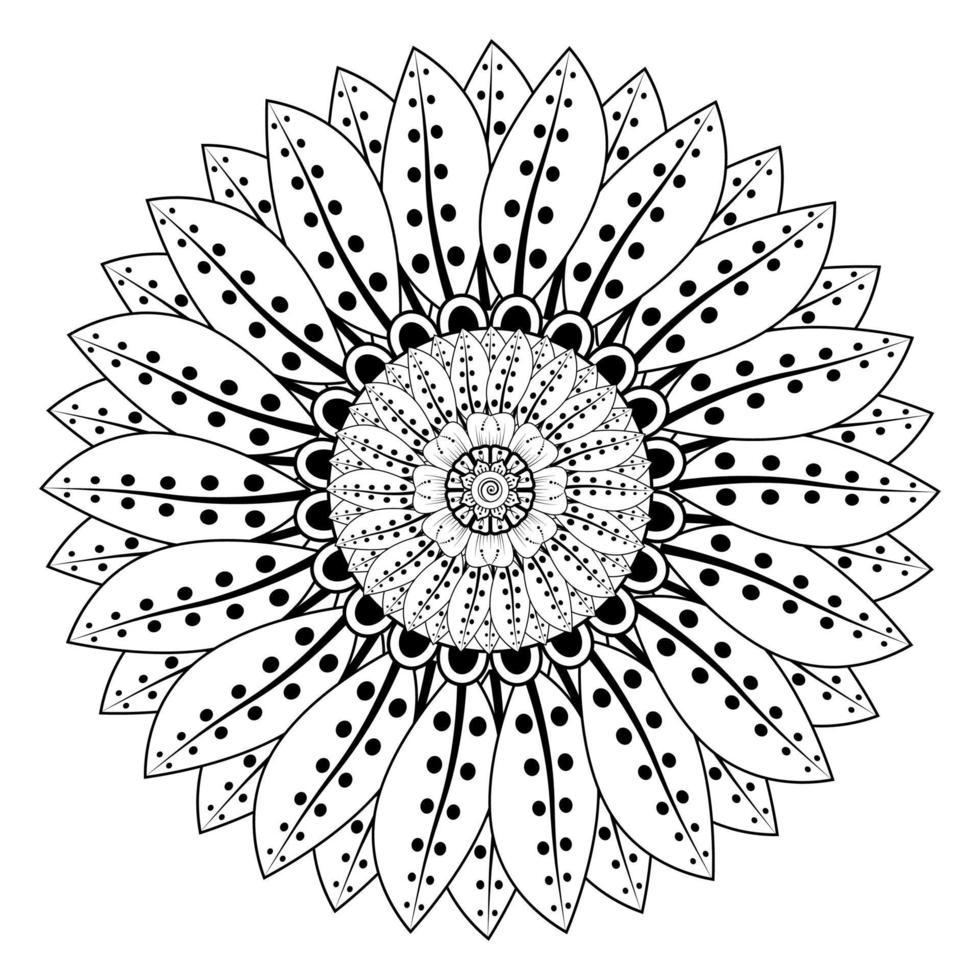 cirkelvormig patroon in de vorm van mandala voor henna, mehndi, tatoeage, decoratie. kleurboek pagina. vector