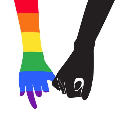 hand met een andere hand regenboog vlag LGBT symbool vector EPS10
