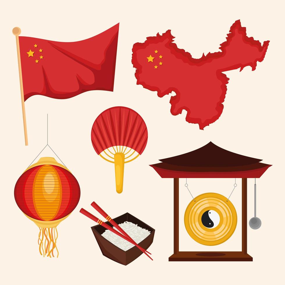 zes Chinese cultuur iconen vector