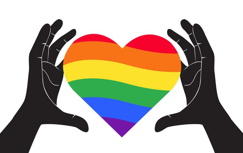 hand met hart regenboogvlag LGBT-symbool vector