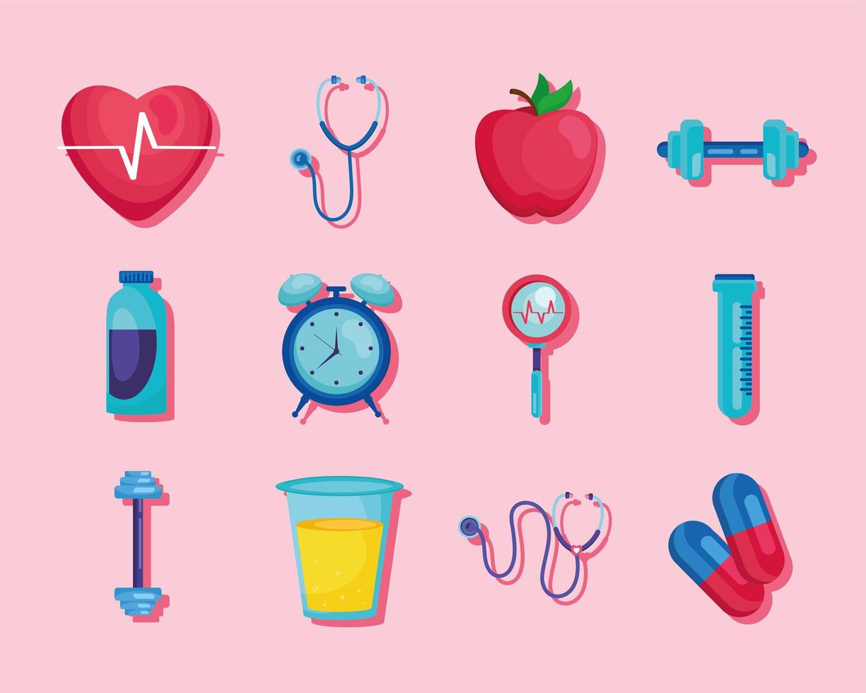 twaalf pictogrammen voor gezondheidszorg vector