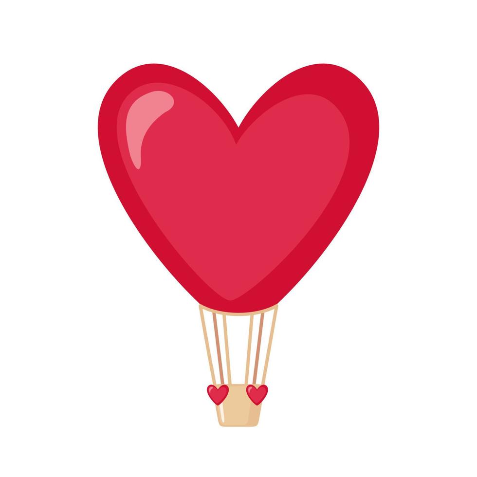 hete luchtballon pictogram in de vorm van een hart in vlakke stijl geïsoleerd op een witte achtergrond. liefdesconcept. ontwerpelement voor Valentijnsdag of bruiloft. vectorillustratie. vector