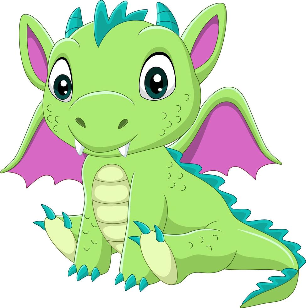 cartoon baby groene draak zittend vector