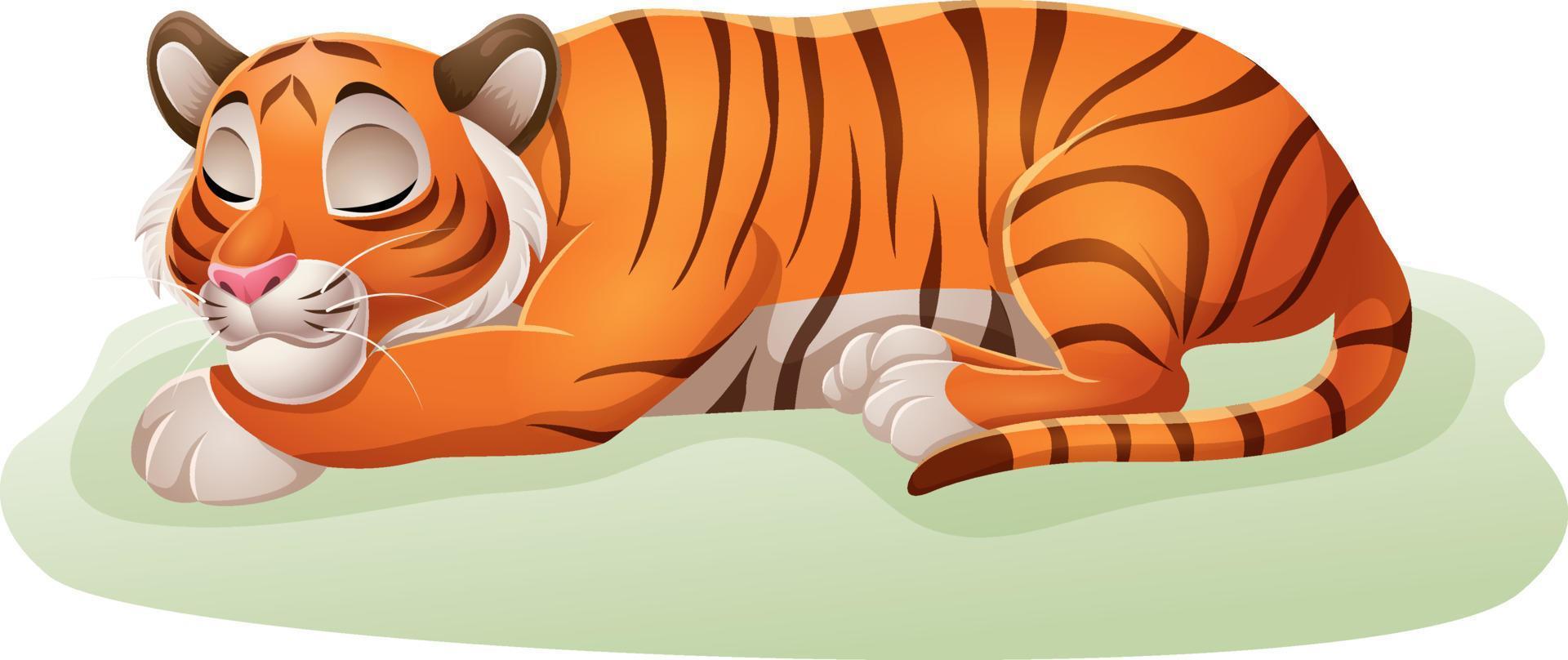 cartoon grappige tijger slapen in het gras vector
