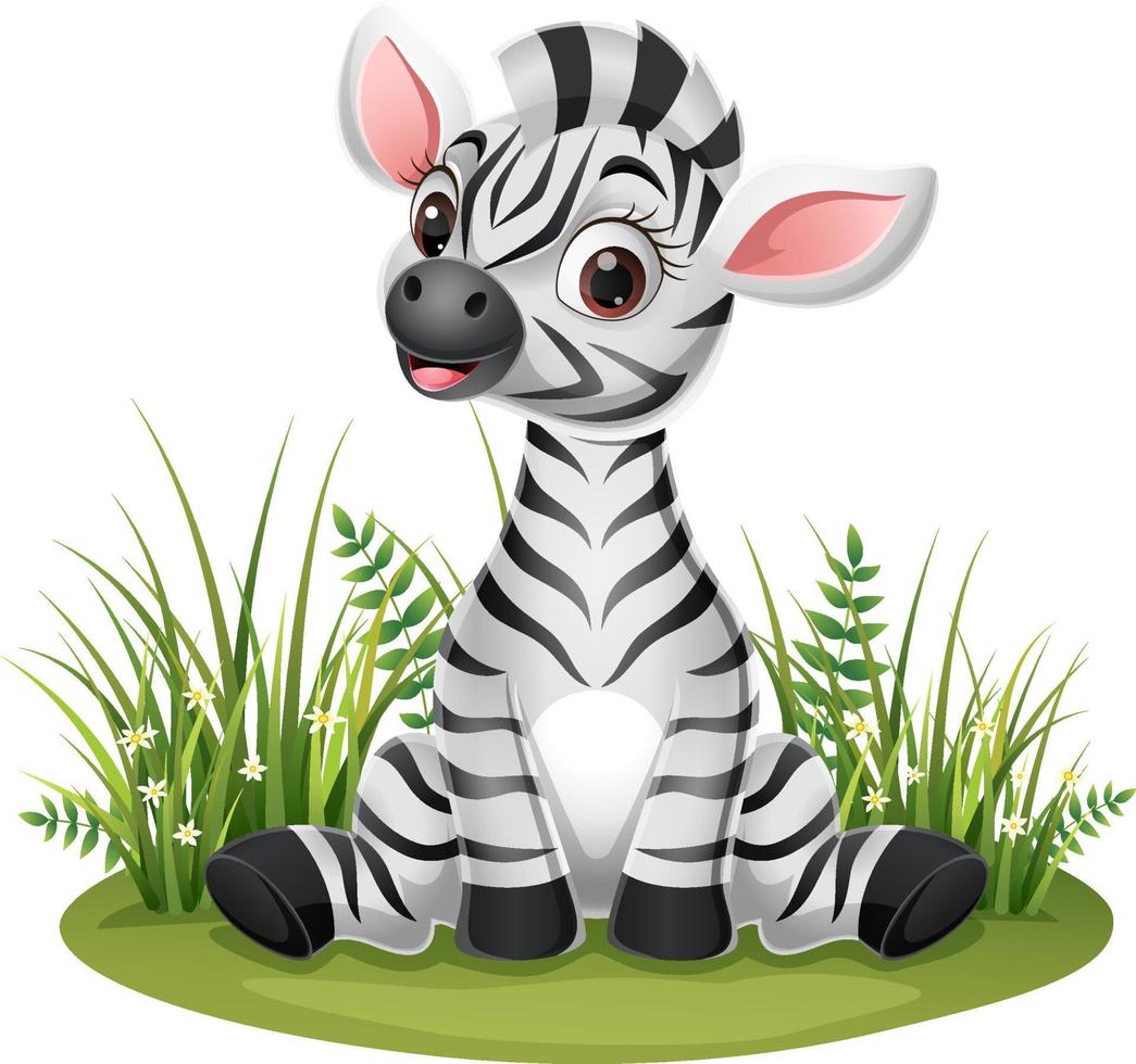 cartoon baby zebra zittend in het gras vector