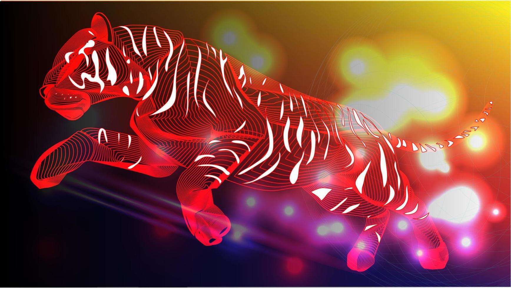 rode tijger lijntekeningen behang. ontwijk kleur neon effecten achtergrond. vector