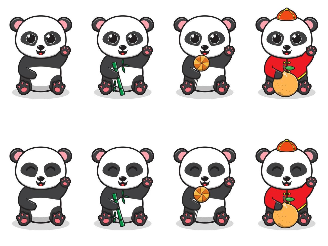 vectorillustratie van schattige cartoon panda met plaatsing en hand omhoog pose. vector
