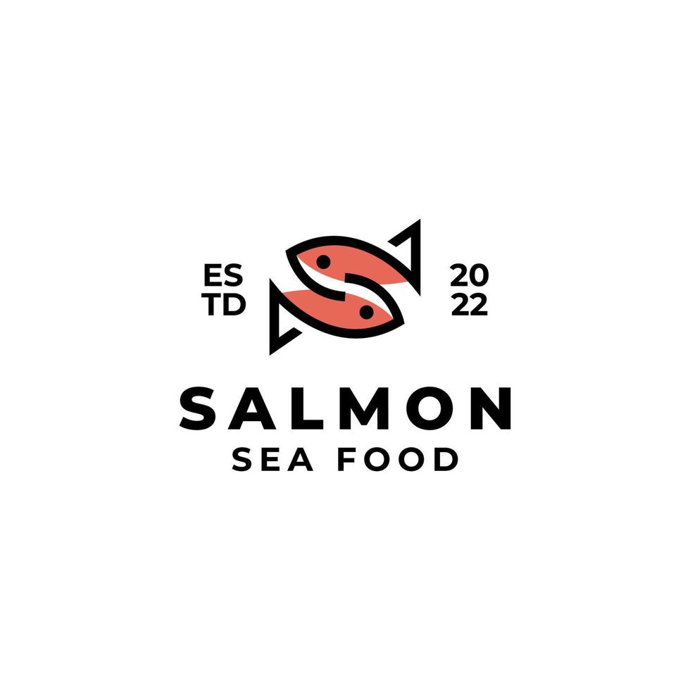 letter s vis zalm monoline vector lijn logo ontwerp voor zeevruchten café restaurant