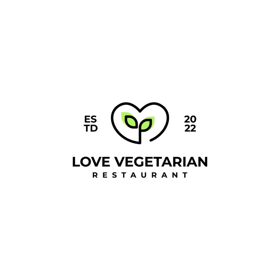 hou van vegetarisch logo-ontwerp vectorlijn monoline met symbolen van de natuur en liefdesplant vector