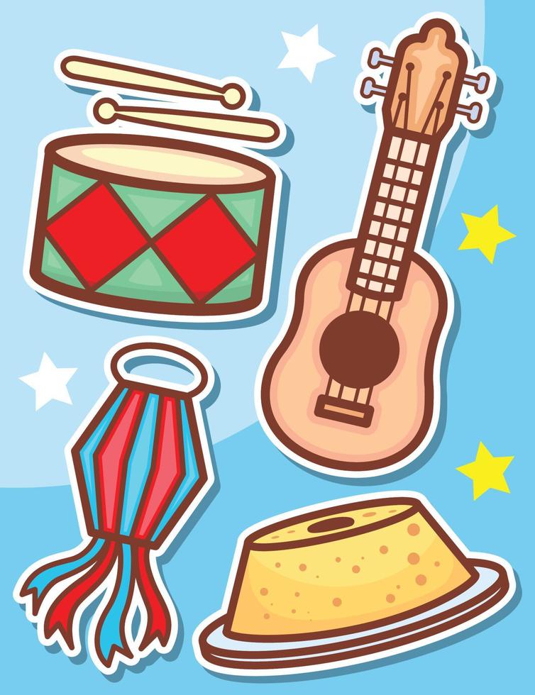 schattige festa junina objecten stickers vector