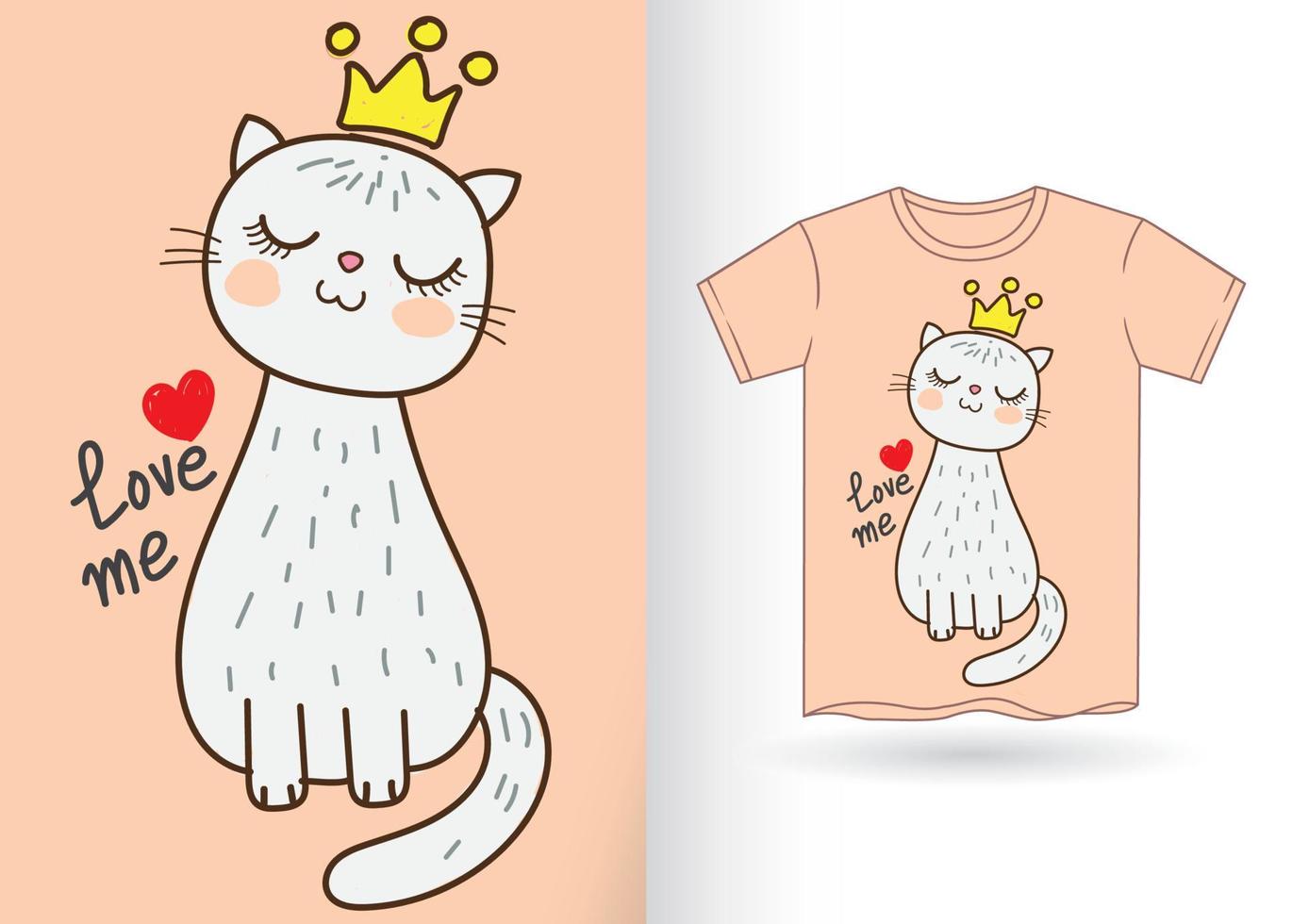 schattige kat hand getekend voor t-shirt vector