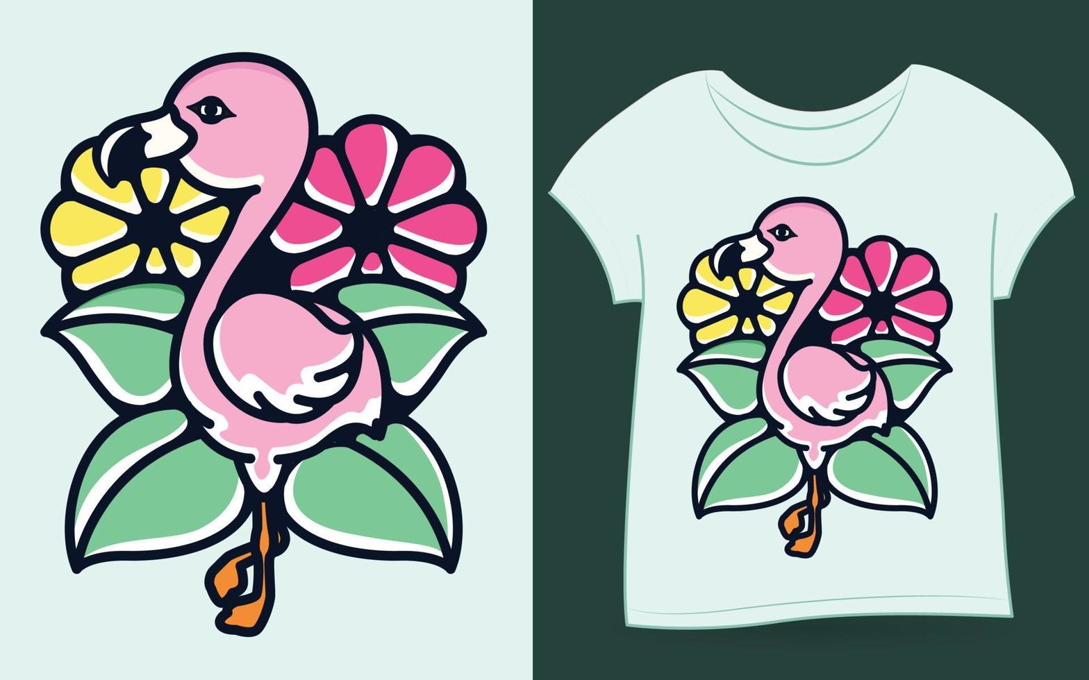 flamingo old school stijl illustratie voor t-shirt vector