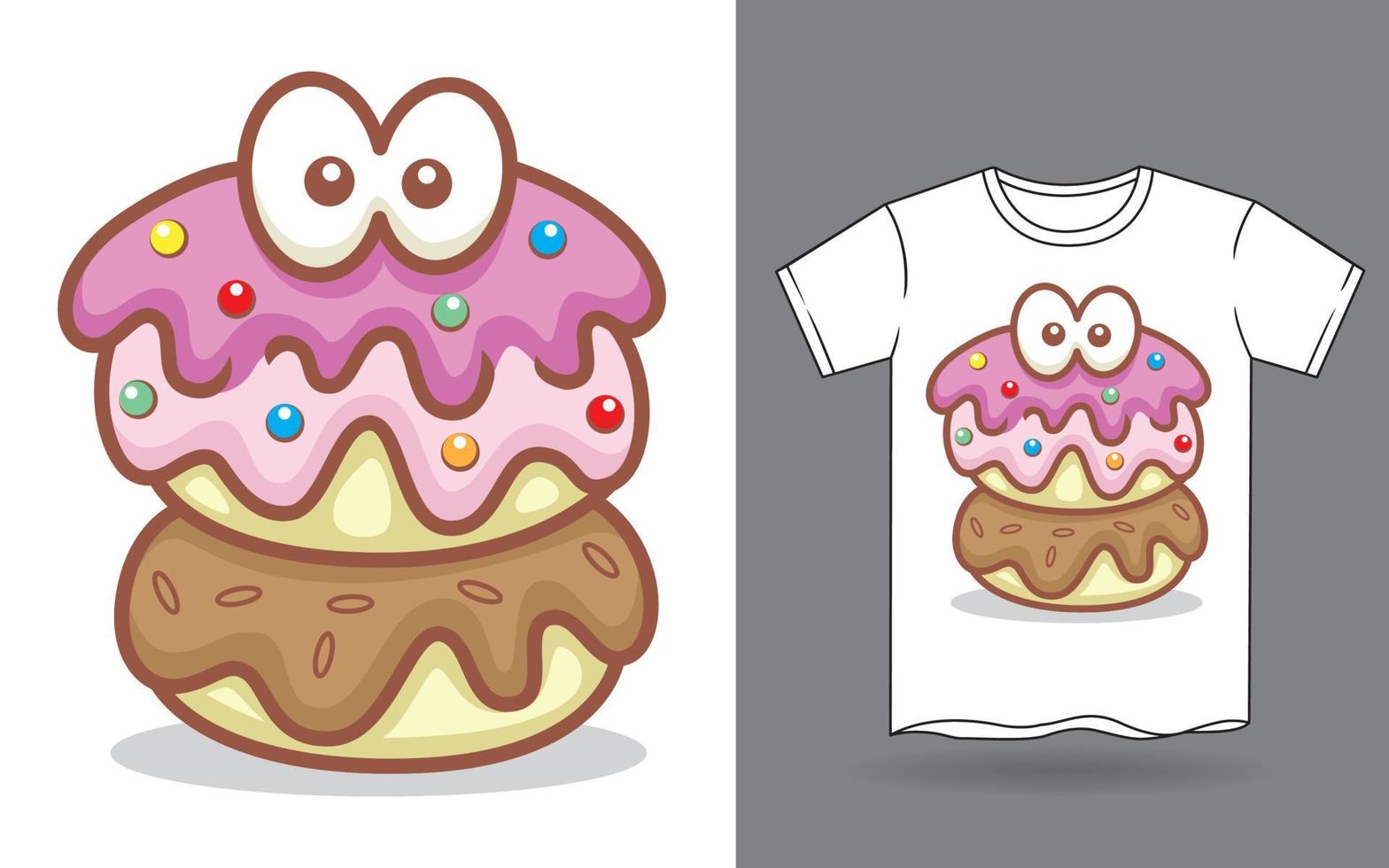 schattige monster donut cartoon voor t-shirt print vector