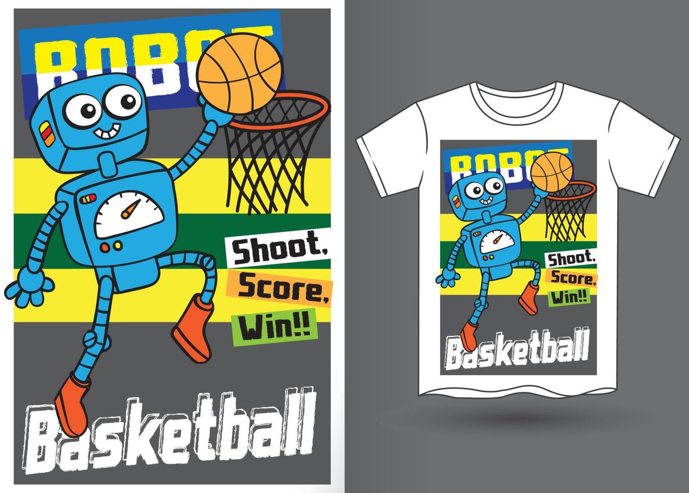 robot basketbalspeler illustratie voor t-shirt vector