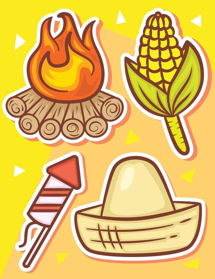 festa junina schattige handgetekende objecten stickers vector