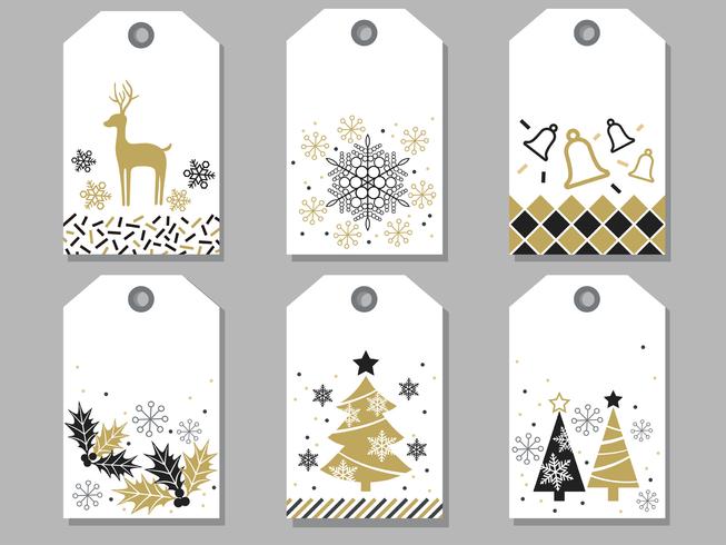 Set van diverse nieuwe jaar en kerst cadeau tags. vector