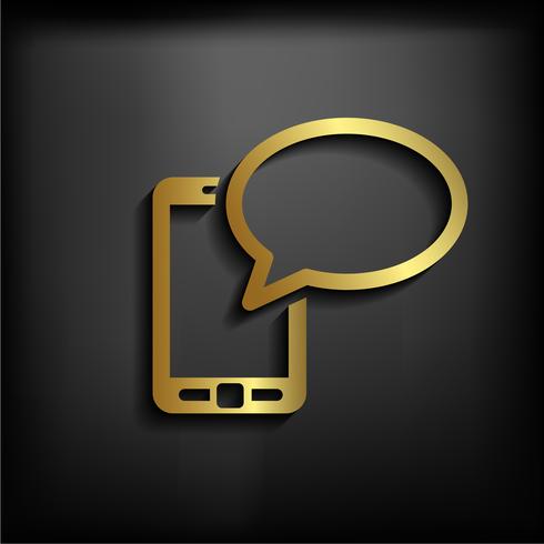 Mobiel chatpictogram. Mobiele telefoon die webchatting en dialoog met gouden kleur vertegenwoordigt vector