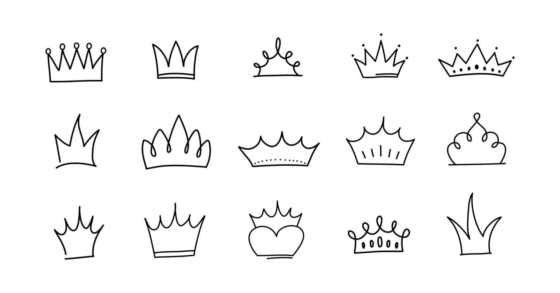 schattige doodle set prinses kroon elementen. hand getekende vectorillustratie. verjaardag, nieuwjaarshuwelijkselementen voor wenskaarten, posters, stickers decoratie decor. vector