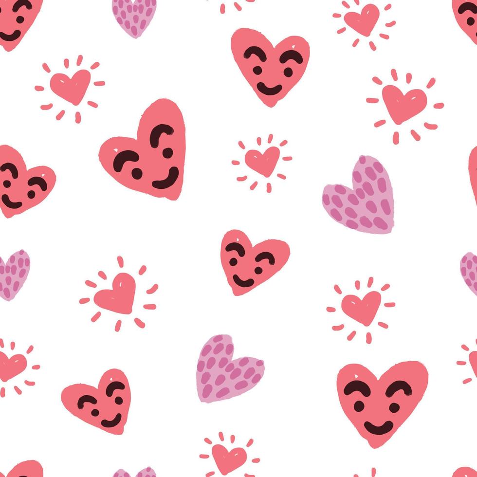 naadloze valentijnsdag patroon achtergrond met roze schattig hart karakter, valentijnskaart vector