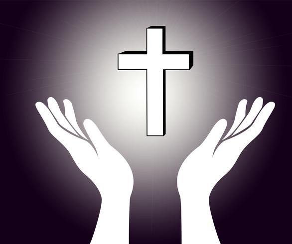 hand en het kruis van Jesus-Christus ondertekenen vector