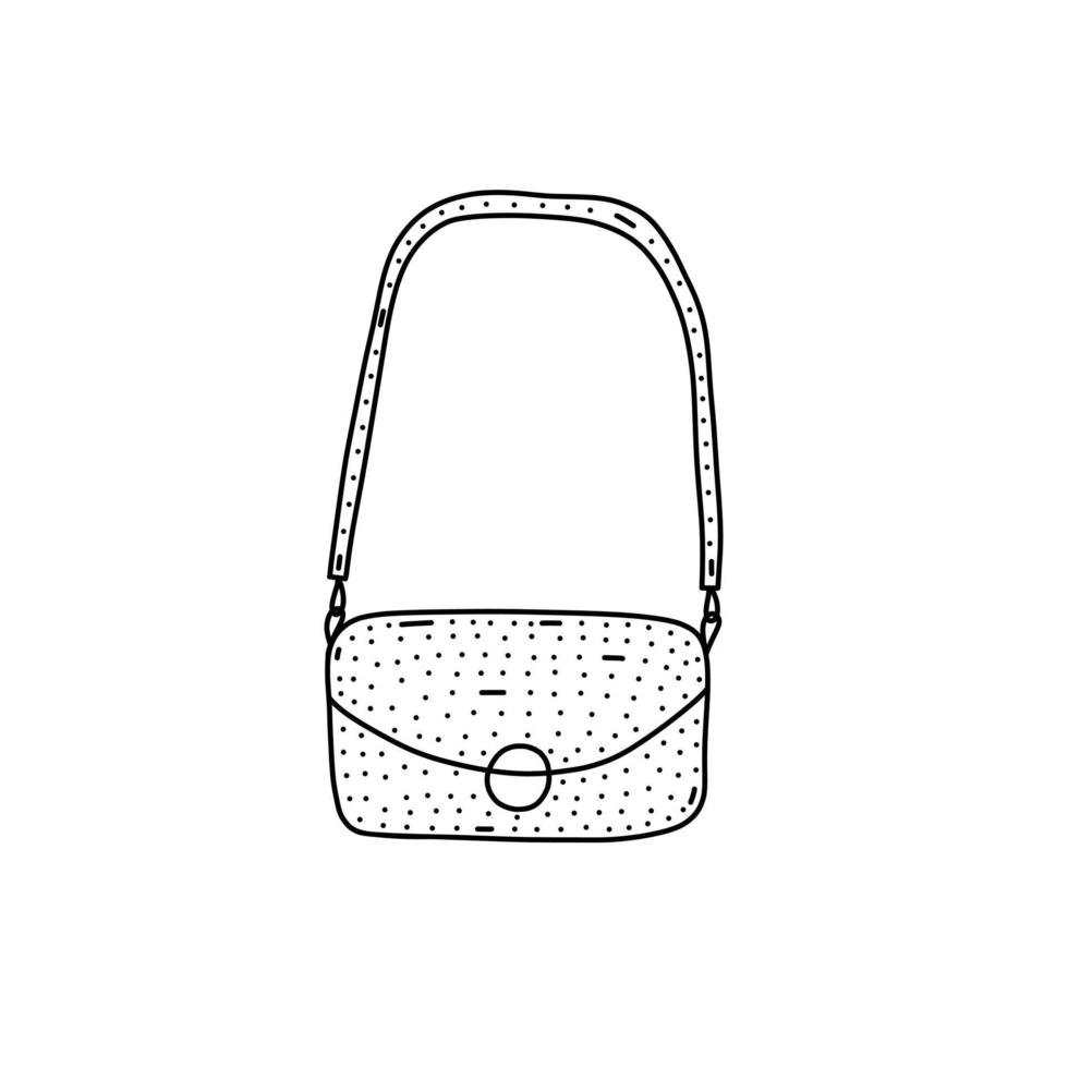 hand getrokken handtas icoon in doodle stijl. cartoon handtas vector pictogram voor webdesign geïsoleerd op een witte achtergrond.