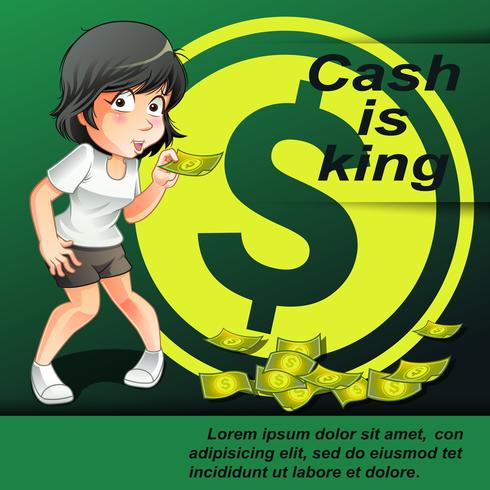 Cash is koning in cartoon-stijl. vector