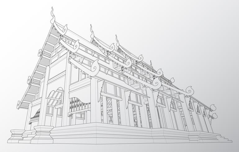 Thaise tempel wireframe. vector