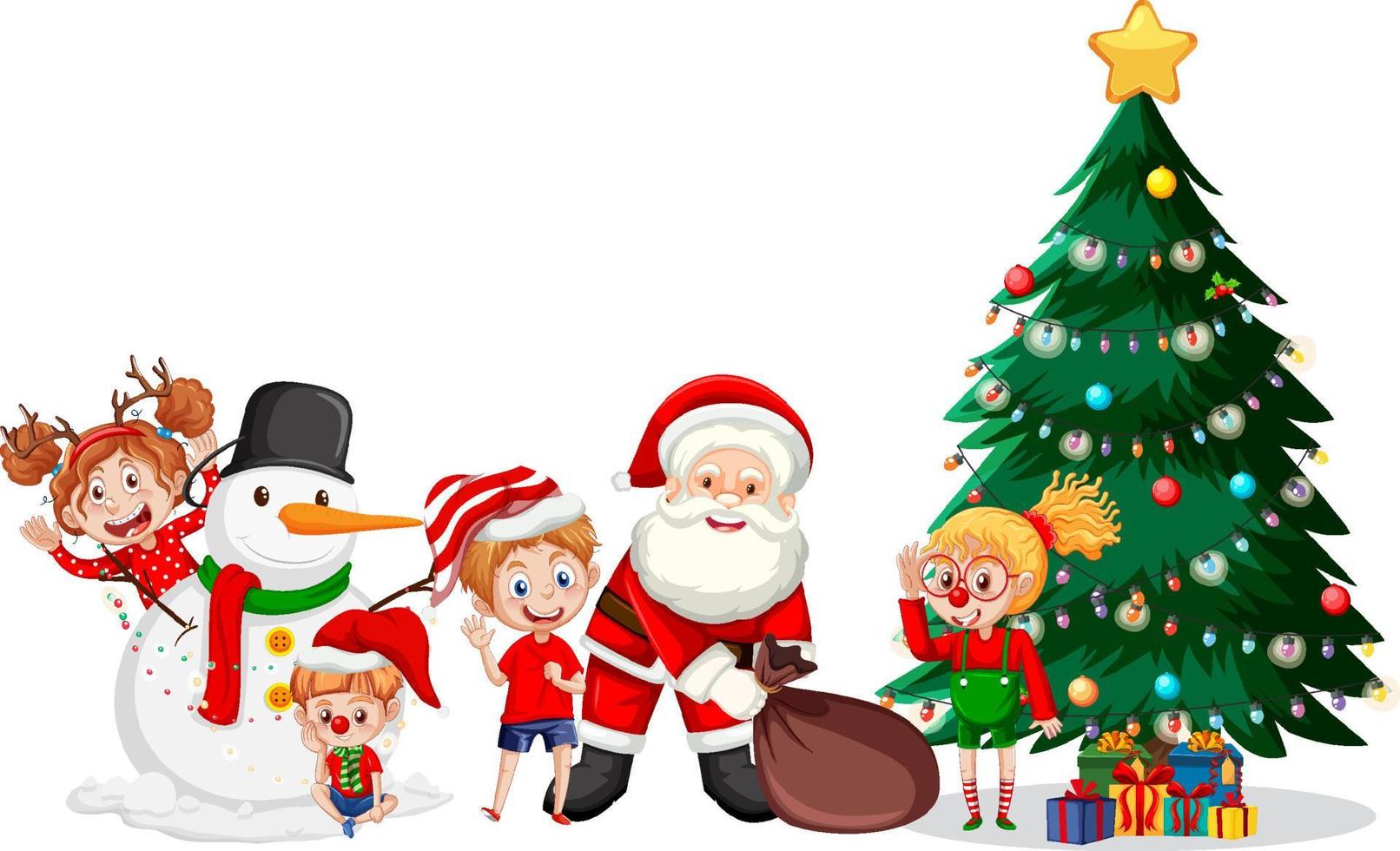 kerstman en kinderen die kerst vieren vector