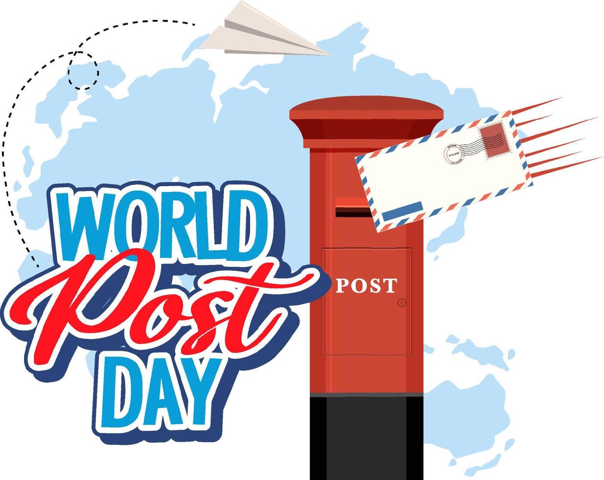 wereld post dag woord logo met brievenbus en envelop vector