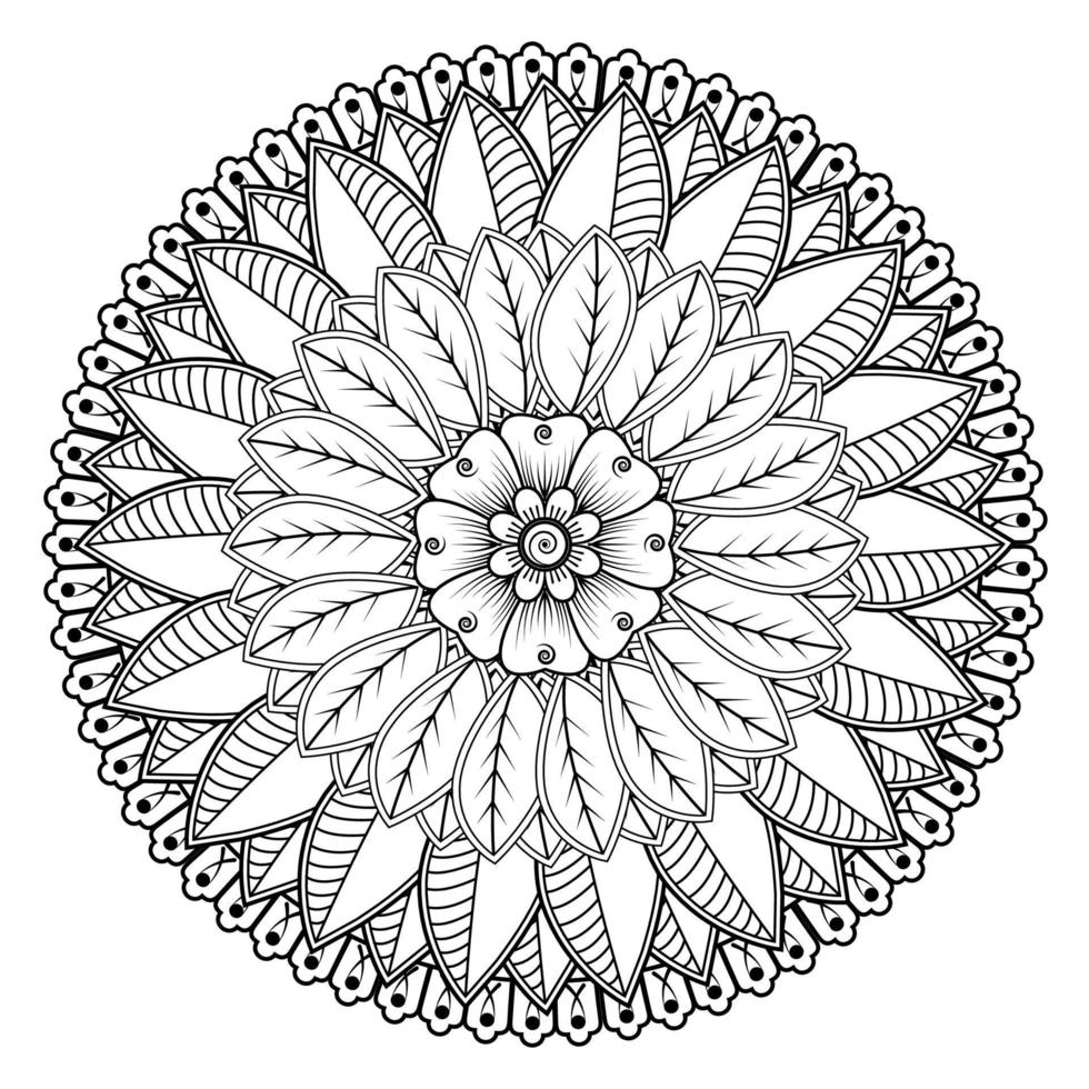 cirkelvormig patroon in de vorm van mandala voor henna, mehndi, tatoeage, decoratie. decoratief ornament in etnische oosterse stijl. kleurboek pagina. vector