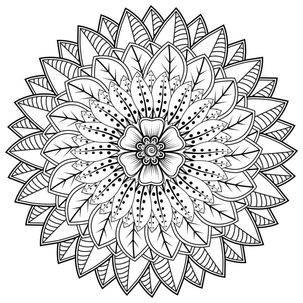 cirkelvormig patroon in de vorm van mandala voor henna, mehndi, tatoeage, decoratie. decoratief ornament in etnische oosterse stijl. kleurboek pagina. vector