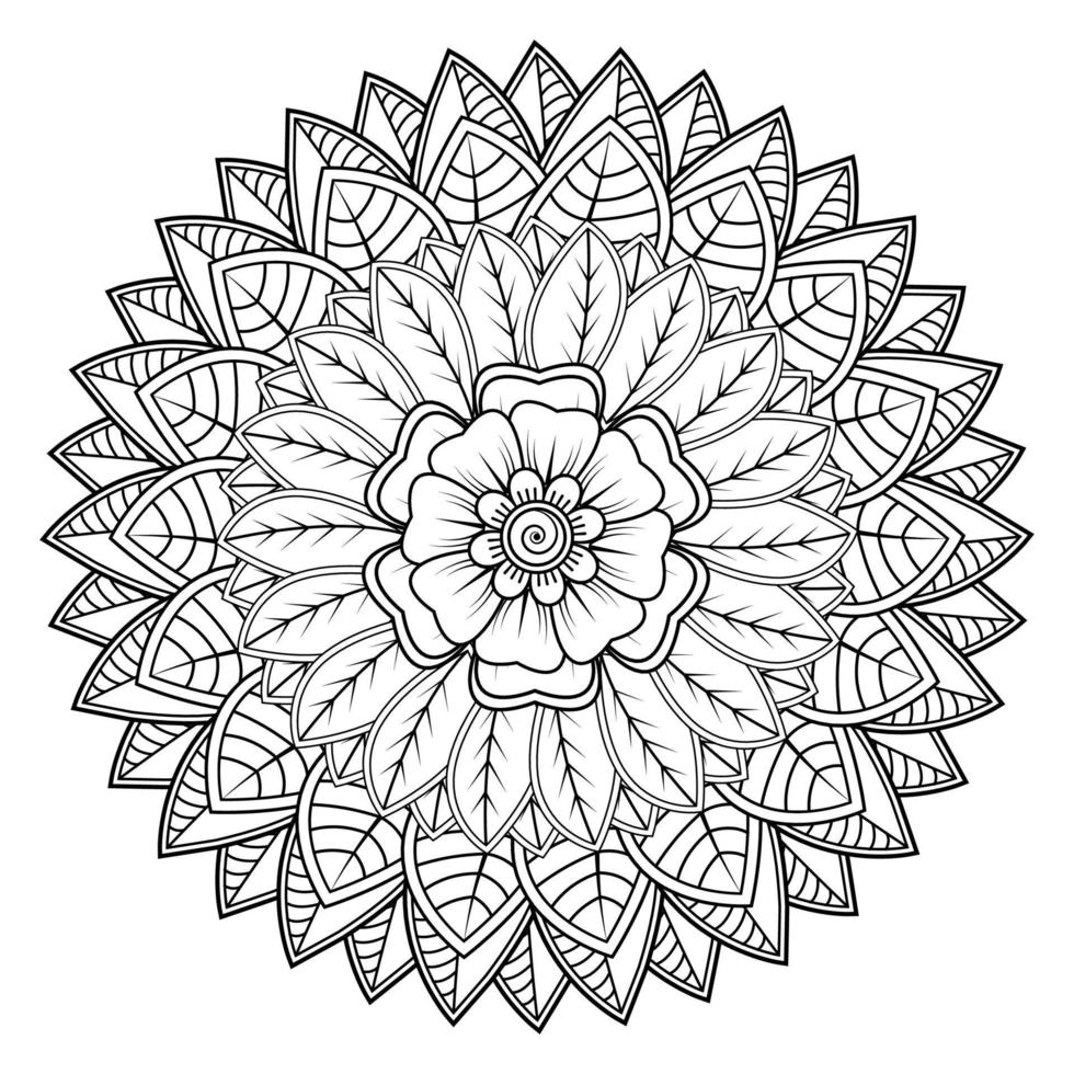 cirkelvormig patroon in de vorm van mandala voor henna, mehndi, tatoeage, decoratie. decoratief ornament in etnische oosterse stijl. kleurboek pagina. vector