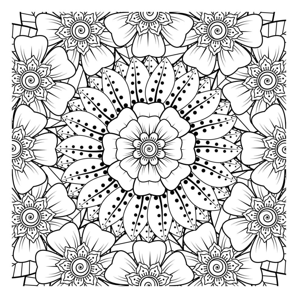 cirkelvormig patroon in de vorm van mandala voor henna, mehndi, tatoeage, decoratie. decoratief ornament in etnische oosterse stijl. kleurboek pagina. vector