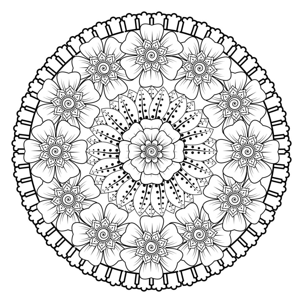 cirkelvormig patroon in de vorm van mandala voor henna, mehndi, tatoeage, decoratie. decoratief ornament in etnische oosterse stijl. kleurboek pagina. vector