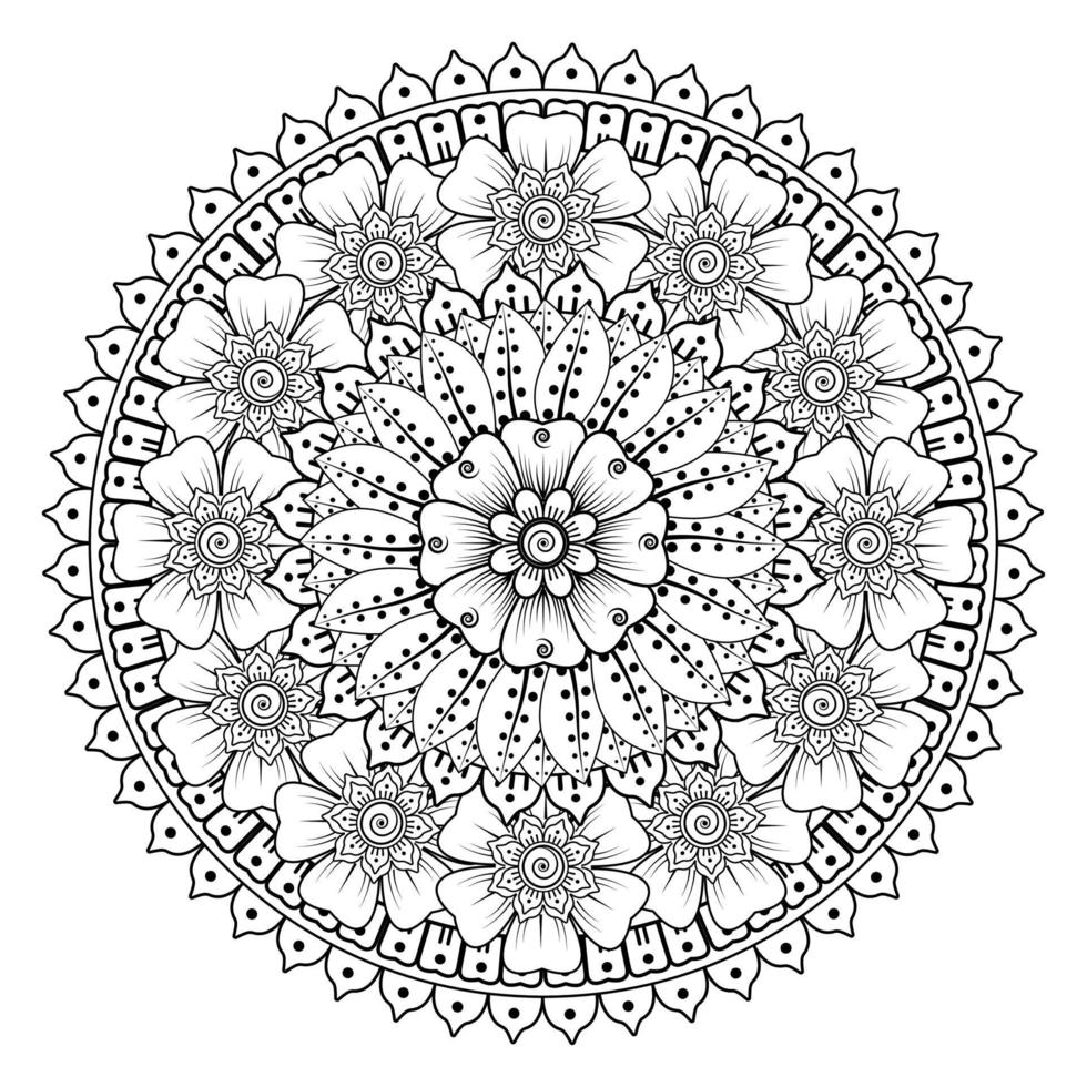 cirkelvormig patroon in de vorm van mandala voor henna, mehndi, tatoeage, decoratie. decoratief ornament in etnische oosterse stijl. kleurboek pagina. vector