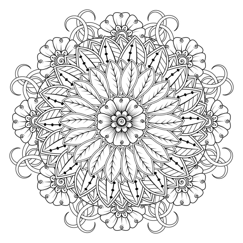 cirkelvormig patroon in de vorm van mandala voor henna, mehndi, tatoeage, decoratie. decoratief ornament in etnische oosterse stijl. kleurboek pagina. vector