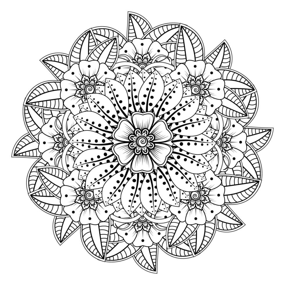 cirkelvormig patroon in de vorm van mandala voor henna, mehndi, tatoeage, decoratie. decoratief ornament in etnische oosterse stijl. kleurboek pagina. vector