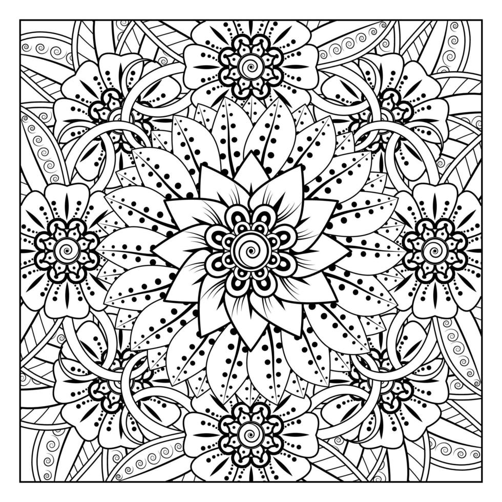 cirkelvormig patroon in de vorm van mandala voor henna, mehndi, tatoeage, decoratie. decoratief ornament in etnische oosterse stijl. kleurboek pagina. vector