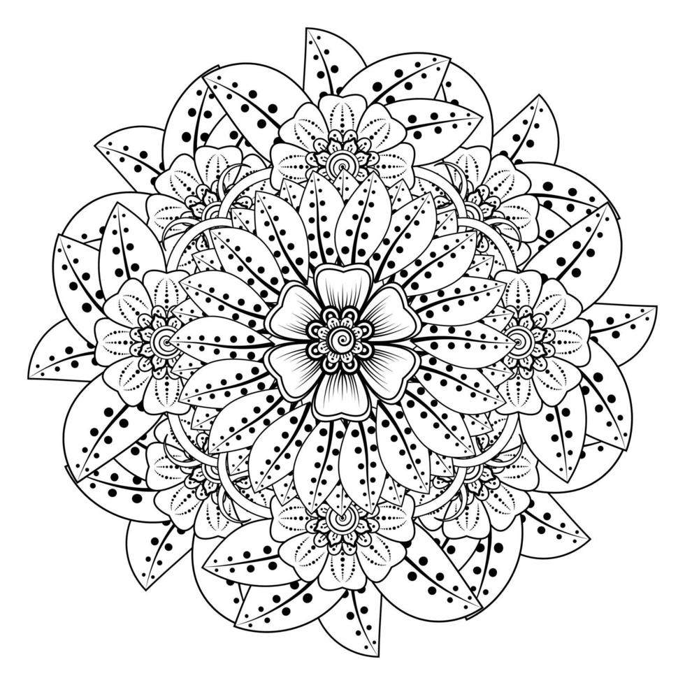 cirkelvormig patroon in de vorm van mandala voor henna, mehndi, tatoeage, decoratie. decoratief ornament in etnische oosterse stijl. kleurboek pagina. vector